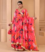 Coral printed sharara set