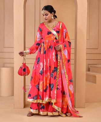 Coral printed sharara set 2