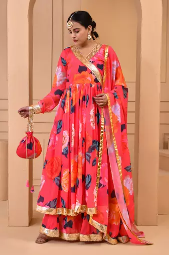 Coral printed sharara set