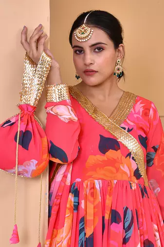 Coral printed sharara set