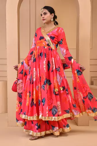 Coral printed sharara set
