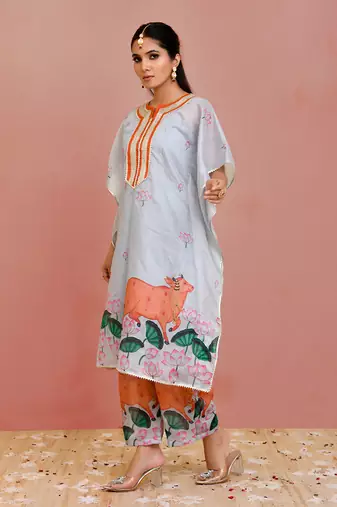 Kamdhenu chanderi kaftan set