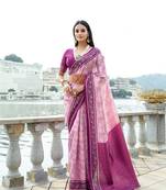 Women's Pink Soft Silk Blend Zari Woven Traditional Saree with Blouse
