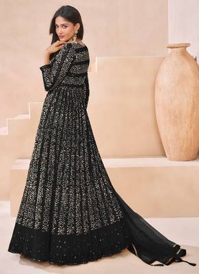 Black georgette neck embroidered printed anarkali gown with dupatta 2
