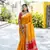 Women's Mustard Tussar Silk Blend Temple Border with Zari Lining Traditional Saree with Blouse