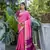 Women's Pink Tussar Silk Blend Temple Border with Zari Lining Traditional Saree with Blouse