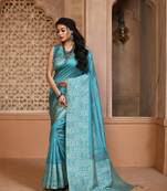 Women's Firozi Handloom  Silk Blend Weaving Pallu Traditional Saree with Blouse