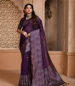 Women's Purple Handloom  Silk Blend Weaving Pallu Traditional Saree with Blouse