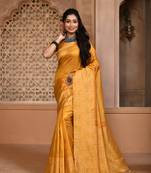 Women's Mustard Handloom  Silk Blend Weaving Pallu Traditional Saree with Blouse