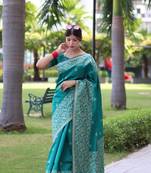 Women's Rama Handloom  Silk Blend Weaving Pallu Traditional Saree with Blouse