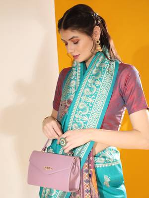 Women's Firozi Soft  Silk Blend Tow Tone Weaving Traditional Saree with Blouse 3