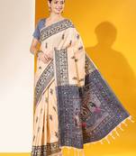 Women's Off White Soft  Silk Blend Tow Tone Weaving Traditional Saree with Blouse