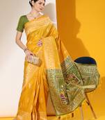 Women's Yellow Soft  Silk Blend Tow Tone Weaving Traditional Saree with Blouse