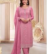 Pink embroidery chinon silk semi-stitched a-line pant salwar suit with chinon dupatta