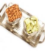 Diwali hampers- silver aluminium chocolate and almonds tray