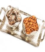 Diwali hampers- silver aluminium english chocolate brittles and almonds tray