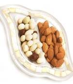 Diwali hampers- silver 2 part nutties and almonds tray