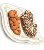 Diwali hampers- silver 2 part english chocolate brittles and almonds tray