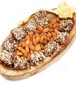 Diwali hampers-  wooden almond and english brittle chocolate platter