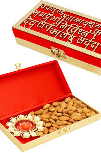 Diwali hampers - wakrakund box of almonds and t-lite