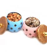 Diwali hampers- set of 2 english chocolate brittles and almonds metal jars