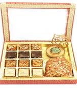 12 pcs assorted bites, shadow ganesha t-lite and almonds pouch hamper box