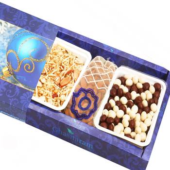 Diwali hampers- nutties , namkeen and almonds pouch hamper 1