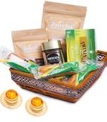 Square metal basket hamper  of 15 goodiess with 2 t-lites