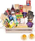 Jumbo wooden basket hamper  of 40 goodies with 2 t-lites