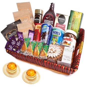 Big red basket hamper  of 30 goodies with 2 t-lites 1