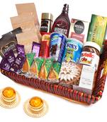 Big red basket hamper  of 30 goodies with 2 t-lites