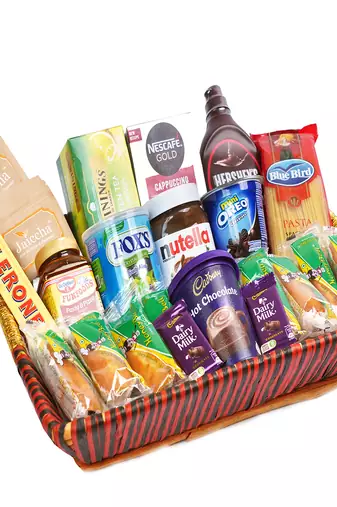 Big red basket hamper  of 24 goodies
