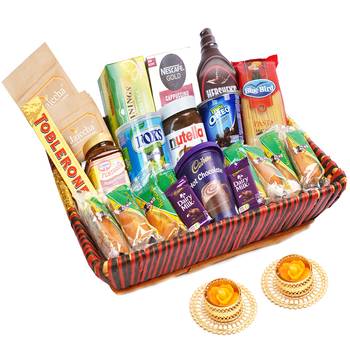 Big red basket hamper  of 24 goodies with 2 t-lites 1