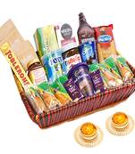 Big red basket hamper  of 24 goodies with 2 t-lites
