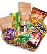 Brown cane like basket hamper  of 20 goodies