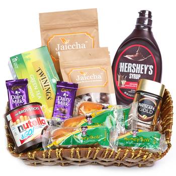 Brown cane like basket hamper  of 18 goodies 1