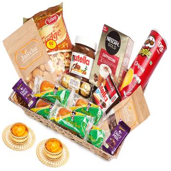 Big rectangle basket hamper  of 21 goodies with 2 t-lites 1