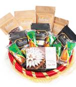 Golden net basket hamper  of 18 goodies