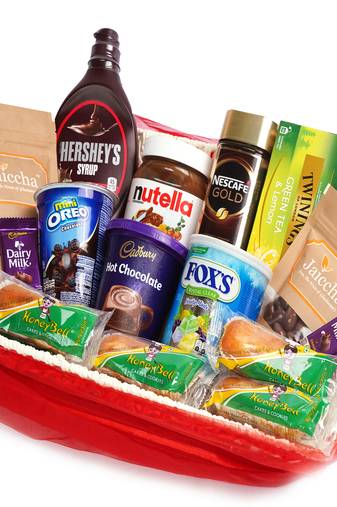 Red net basket hamper  of 21 goodies