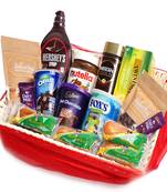 Red net basket hamper  of 21 goodies