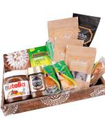 Wooden tray hamper with kaju katlis