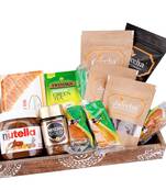 Wooden tray hamper with milk cakes