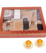 Hamper box 6 goodies with kaju katlis with 2 t-lites