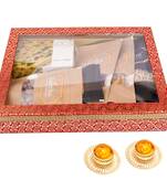 Hamper box 6 goodies with soan papdi with 2 t-lites
