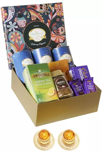Ghasitaram big hamper box of 12 goodies with cans