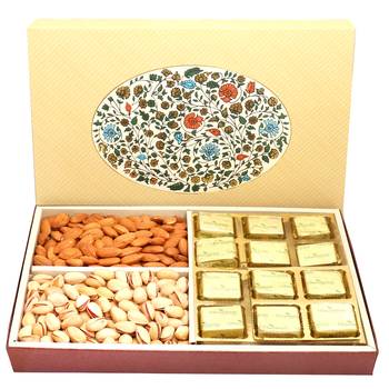 Eco 4 part print 12 pcs chocolates ,almonds and pistachios hamper box 1