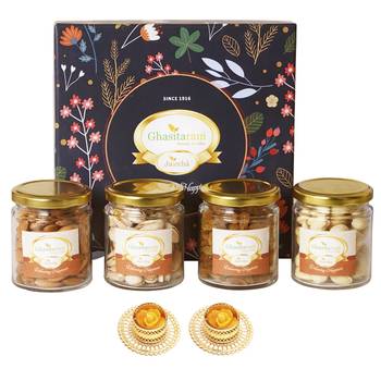 Ghasitaram hamper box  with dryfruit jars with 2 t-lights 1