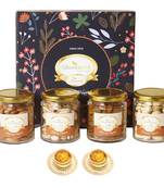 Ghasitaram hamper box  with dryfruit jars with 2 t-lights