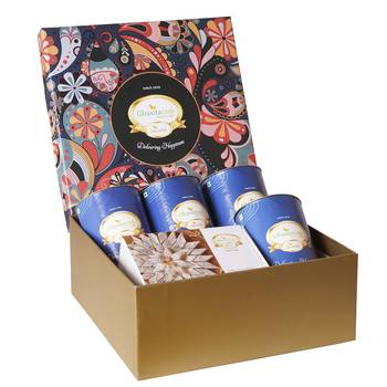 Ghasitaram big hamper box of 4 dryfruit cans and kaju katli 1