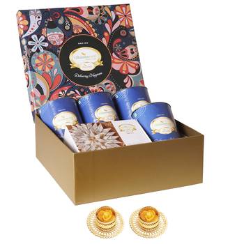Ghasitaram big hamper box of 4 dryfruit cans and kaju katli 2